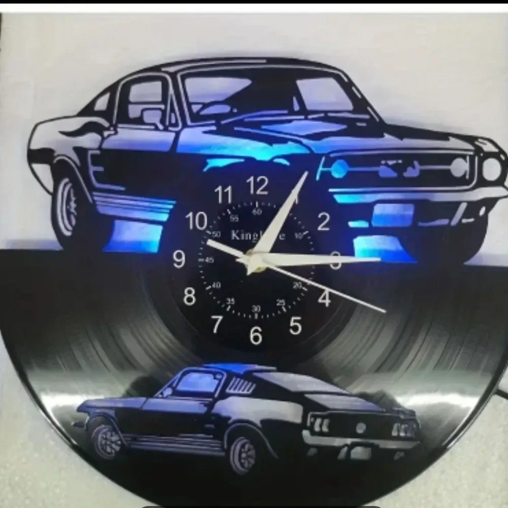 NEW Fastback Ford Mustang Vinyl Record Album Cut Wall Clock Muscle Car LED Light